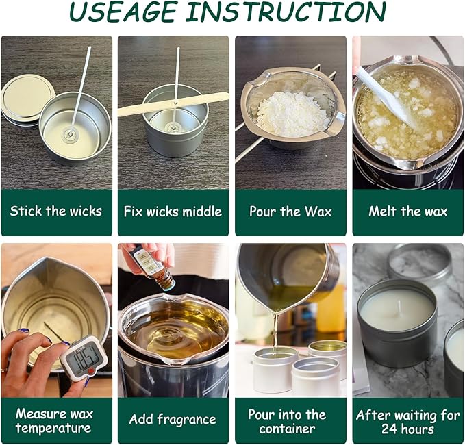 DIY Candle Making Supplies Kits for Adults Beginners, Including Double Boiler Pot, Candle Wicks, Wick Holder, Wick Stickers, Spoon