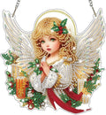 Bowetile Christmas Diamond Art Hanging Kits for Adults, Angel Diamond Art Suncatchers, 5D Special Shape Diamond Painting Pendant Window Ornament Christmas Gifts for Home Door Wall Decor