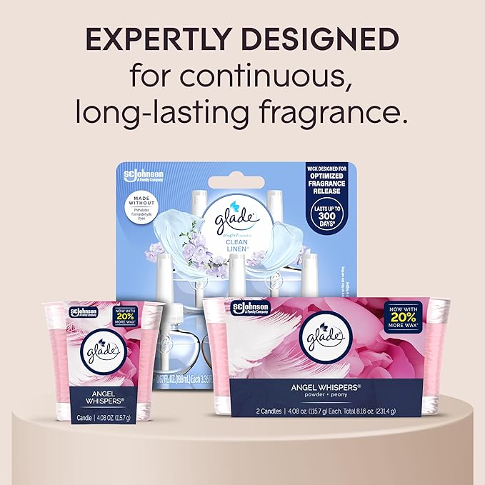 Glade 1-Wick Scented Candle Jar, Angel Whispers, Air Freshener Infused with Essential Oils, 4.08 Oz, 2 Count