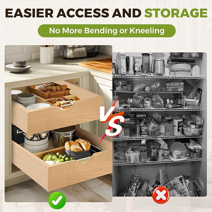 Pull Out Drawers for Cabinet 21.5" W x 23" D x 4.5" H Wood Slide Out Organizer and Storage Kitchen Cabinet Drawers Slide Out Shelves Pull Out Shelves in Kitchen Pantry Bathroom with Soft Close