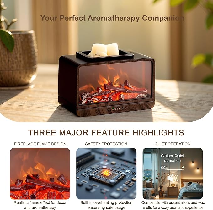 MeplLivs Electric Wax Melt Warmer Dynamic Flame Fireplace PTC Heating Plate Monochromatic Wax Burner Fragrance Wax Warmer for Home Office Gifts & Decor£¨Wood Grain£©