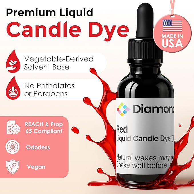 Red Liquid Candle Dye (1 oz) - Made in the USA - Safe and Easy to Use - Pure and Simple Ingredients - Candle Making Supplies for Soy, Paraffin, Palm or Gel Wax - 10 Vibrant Colors to Choose from