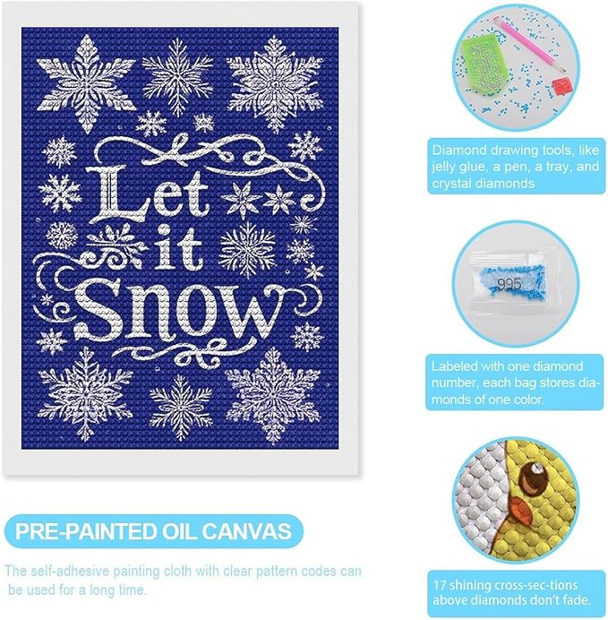 AIVKIEJK Diamond Painting Kits for Adults - Festive Snowflake Christmas Let It Snow Painting DIY 5D Full Drill Diamond Dots Paintings with Diamonds Gem Art and Crafts Home Decor 12"x16"