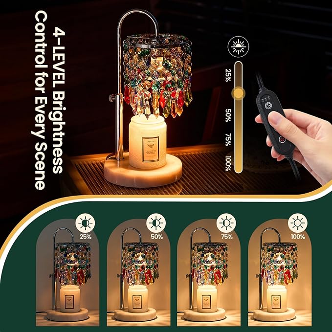 Candle Warmer Lamp with Timer Dimmer and 3 Bulbs, Lamp Candle Warmer with Marble Base,Wax Melt Warmer for Jar Candles, Birthday Gifts for Women Mom, House Warming Gifts New Home Decor (multicolor)