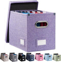 PRANDOM File Organizer Box - Set of 1 Collapsible Decorative Linen Filing Storage Hanging File Folders with Lids Office Cabinet Letter Size Purple (14x9.3x10.8 inch)