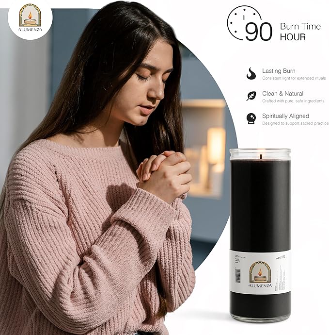 3 Pack Black 7 Day Candles in Glass Jar – Paraffin Wax, Clean Burning Unscented | Large & Tall Devotional Prayer Pillar Candles for Home, Memorial, Spells, Long Lasting