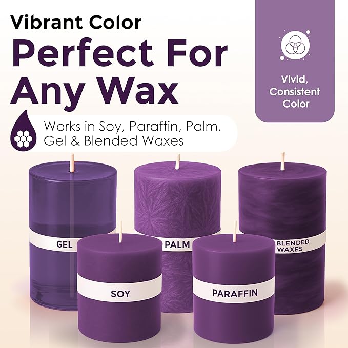 Purple Liquid Candle Dye (.5 oz) - Made in the USA - Safe and Easy to Use - Pure and Simple Ingredients - Candle Making Supplies for Soy, Paraffin, Palm or Gel Wax - 10 Vibrant Colors to Choose from