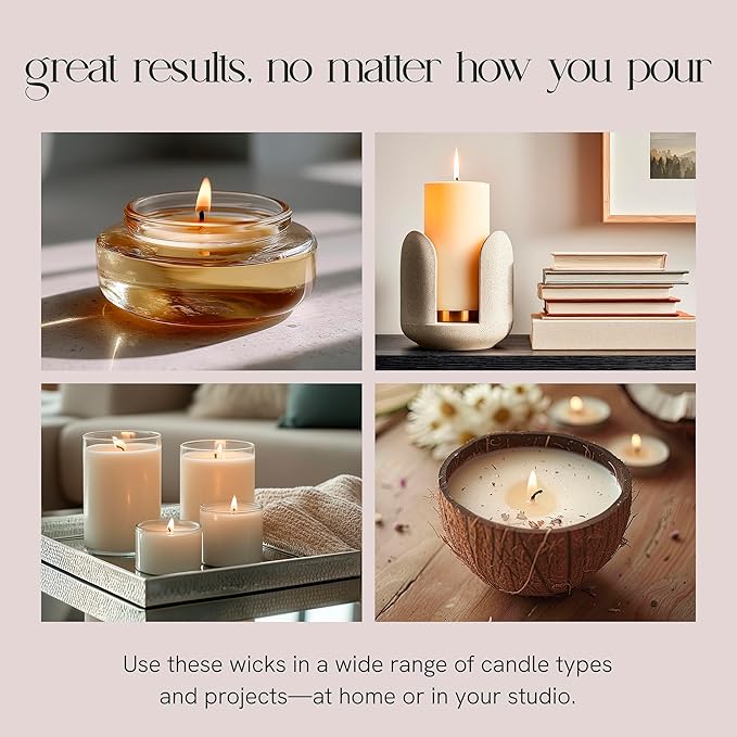 6" Eco Candle Making Wicks, Self-Trimming Design, Coreless Cotton Wicks for Candle Making, Ideal for DIY, Ideal for Low Melt-Point Waxes, Size ECO-4, Pack of 100