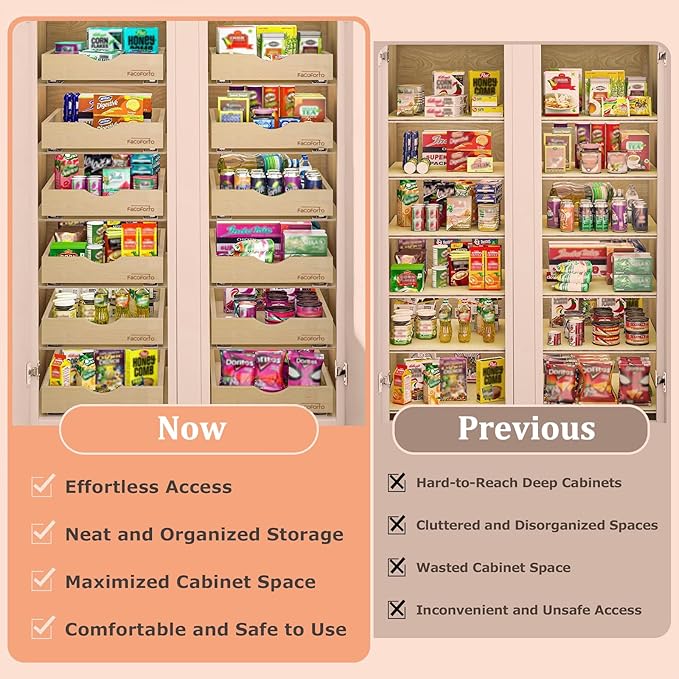 Kitchen Cabinet Organizer, Fully Assembled Drawer Wood Pull Out Tray Drawer Box Cabinet Slide Out Shelve, Wooden Pull-Out Shelf (W21''×D21''×H3'')