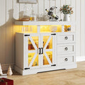 Lvifur LED Farmhouse Sideboard Buffet Cabinet with Storage, Wood Coffee Bar Station Table w/Charging Station, Large Kitchen Storage Cabinet w/Adjustable Shelf and 3 Drawers for Dining Room (White)