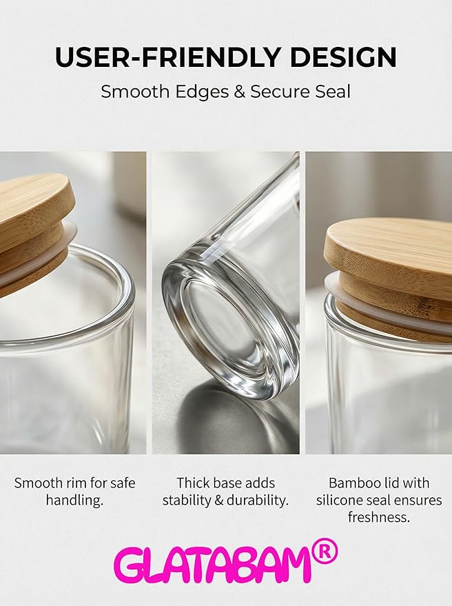 GLATABAM 7 OZ Candle Jars 12 Pack - Bulk Glass Candle Making Jars with Bamboo Lids & Labels, Heat Resistant Empty Reusable Candle Vessel for Containers(Clear)