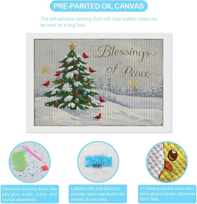 Diamond Painting Kits for Adults - Christmas Snowy Pine & Inspirational Blessings of Peace Painting DIY 5D Full Drill Diamond Dots Paintings with Diamonds Gem Art And Crafts Home Decor 8"x12"