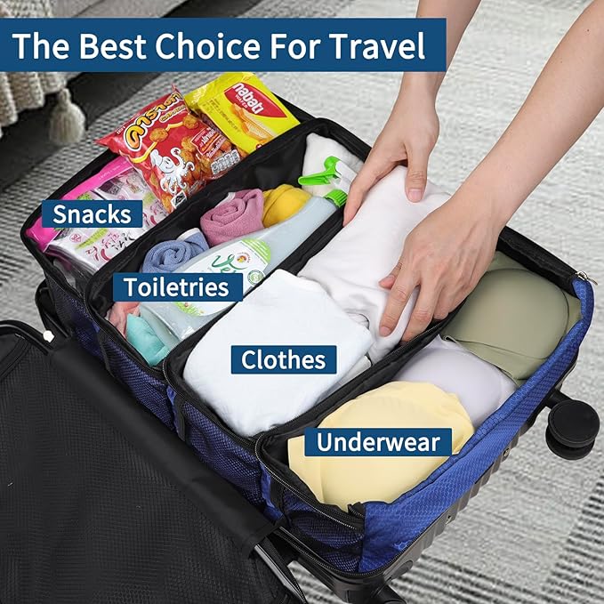 esouler Suitcase Organizer, Travel Luggage Organizer hanging packing cubes for travel，portable hanging travel shelves Collapsible closet organizer for Carry-on (Navy blue, Medium)