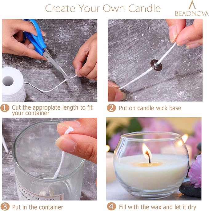 BEADNOVA Candle Wick 400 ft Braided Cotton Candlewick Core Braided Wick for Candle DIY and Making (122m/134yard/400 Foot)