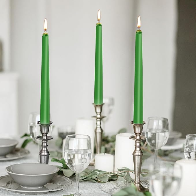 KONNI 0.87×10 Inch Green Taper Candles, Unscented and Smokeless Tall Candlesticks, 10 Pack Tapered Candles with Cotton Wicks, Long Burning, Ideal for Weddings, Dinner Parties, and Home Décor