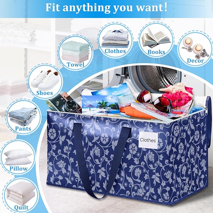 HomeHacks Moving Bags, Extra Large Size Moving Boxes, Heavy Duty Luggage Bags with Smooth Zipper and Sturdy Handles, Large Capacity & Easy Loading Storage Totes for Space Saver 125L, 6-Pack, Blue