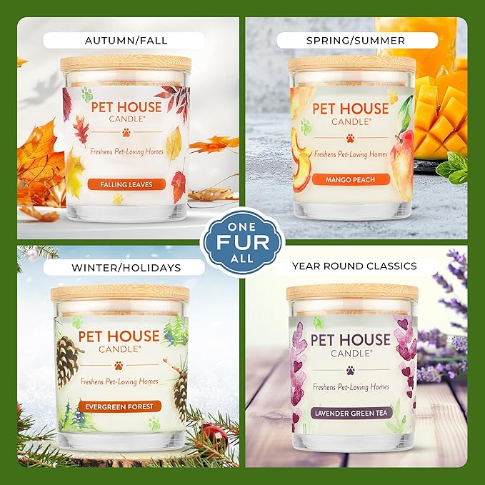 One Fur All Pet House Candle Plant-Based/Soy - Clean Burning Scented, Long Lasting Pet Odor Candle for Home - Fresh Citrus
