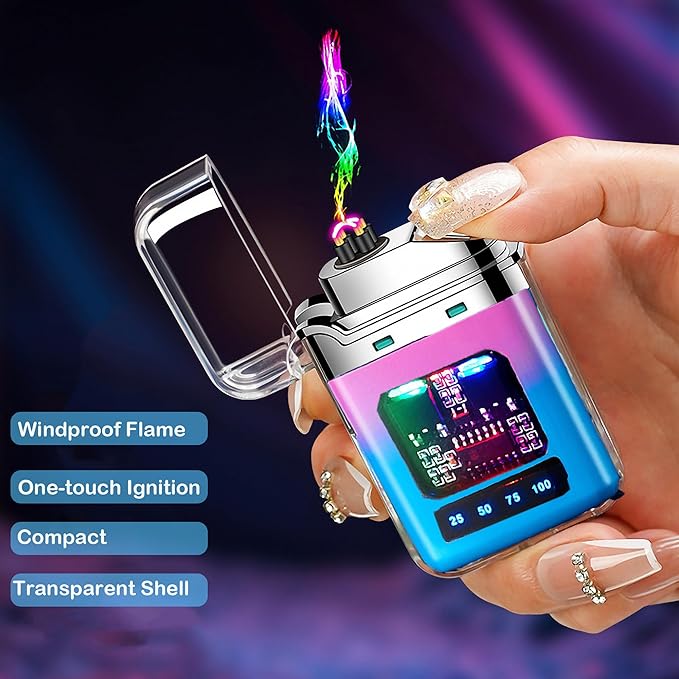 Advanced Plasma Arc Lighter with Smart LED Display Windproof Rechargeable Ultimate Tech Gift for Men（Powder Blue）