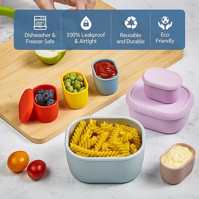 ISSEVE 12Pcs/Set Nesting Silicone Food Storage Containers with Lids, BPA Free Reusable Meal Prep Silicone Containers Airtight, Freezer Dishwasher Safe (33.8oz, 20oz, 10oz, 6.7oz, 1.3oz) (Red)