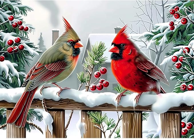 MOGTAA Christmas Cardinal Diamond Art Kits for Adults, 5D Full Drill Winter Diamond Painting Kits for Adults Beginner, DIY Round Diamond Dots for Adults, Gem Art for Home Wall Decor 12 X 16 Inch