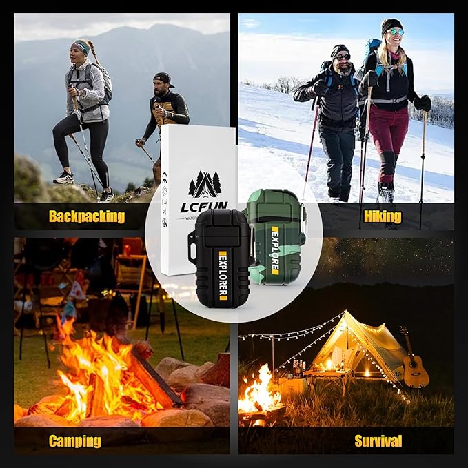 LcFun Electric Lighter Windproof Dual Arc USB Rechargeable Flameless Plasma Lighters Waterproof Matches for Camping Hiking Survival Tactical Gear Birthday Gifts for Men Husband
