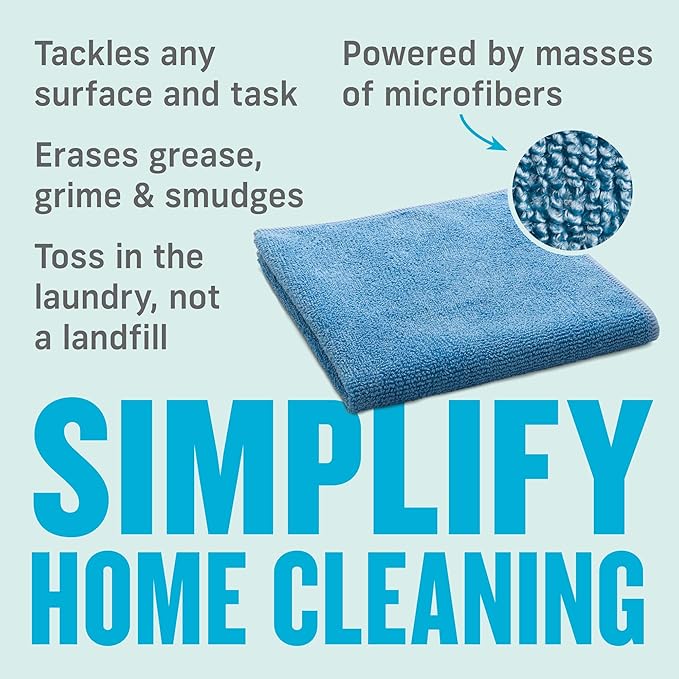 E-Cloth Microfiber Cloth, World's Leading Premium Microfiber Cleaning Cloth, Twice as Durable as Competition, 1 Year Guarantee, Ideal for Kitchen, Countertops, Sinks, and Bathrooms, Blue, 8 Pack