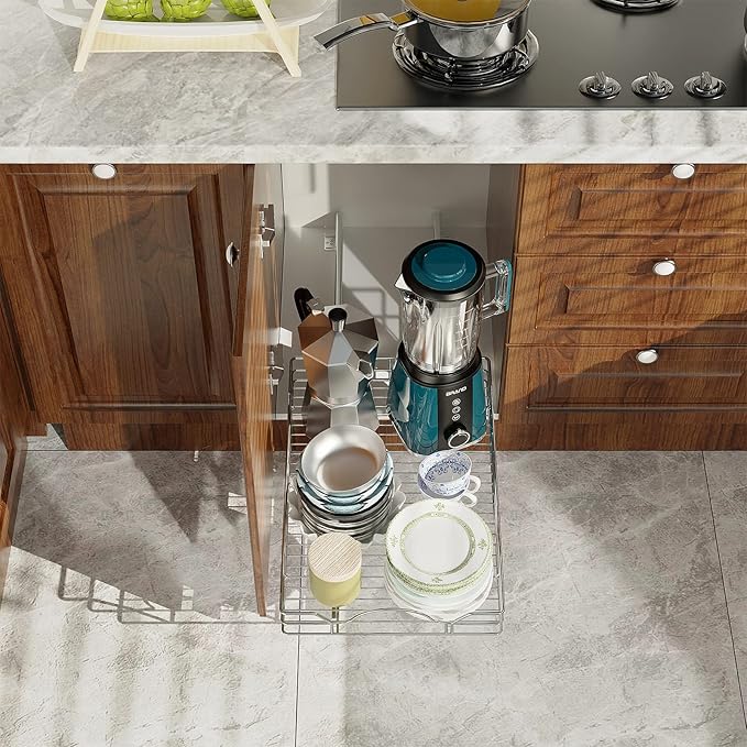 LOVMOR Pull Out Cabinet Organizer and Storage 11" W x 18" D, Slide Out Shelves for Kitchen Cabinets