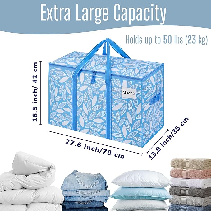 VENO 4 Pack Heavy Duty Moving Bags, Extra Large Storage Bags with Reinforced Handles & Strong Zippers, Foldable & Reusable Moving Box Alternative for Clothes & Dorm Storage