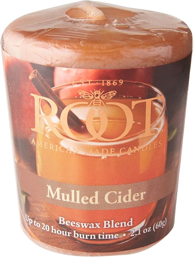Root Candles Fall Scented Votive Candles Beeswax Blend Premium Handcrafted 20-Hour Votives, 18-Count, Mulled Cider