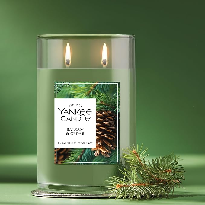 Yankee Candle Large Tumbler Scented Candle with up to 80 Hour Burn Time, Premium Plant Wax Blend for Consistent Burn, 20 oz Tumbler Candle with Room Filling Fragrance, Balsam & Cedar