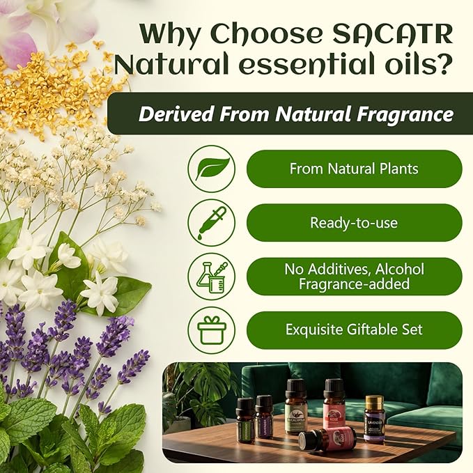 SACATR 36 Pcs Natural Essential Oil Sets,Essential Oils for Diffuser, Humidifiers, Skin Care, Massage, Fragrance Oil Scent for DIY Candle and Soap Making, Gift for Friends (36 * 5ML)