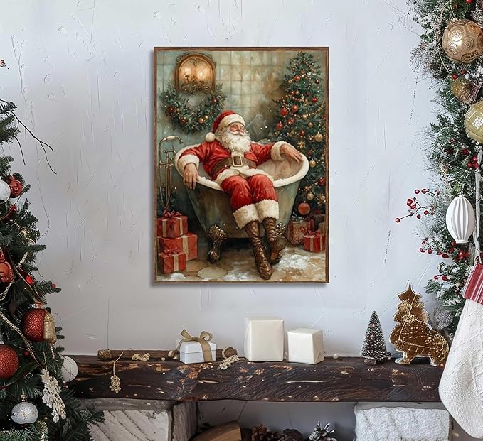 Paint by Number Kit for Adults & Kids, Santa in Bathtub Christmas DIY Painting Kit, 16x20 Inch Canvas, Holiday Gift Home Decor Art Project Unframed