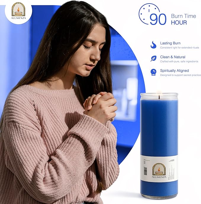 Bulk 6 Pack Blue 7 Day Candles in Glass Jar – Paraffin Wax, Clean Burning Unscented | Large & Tall Devotional Prayer Pillar Candles for Home, Memorial, Spells, Long Lasting
