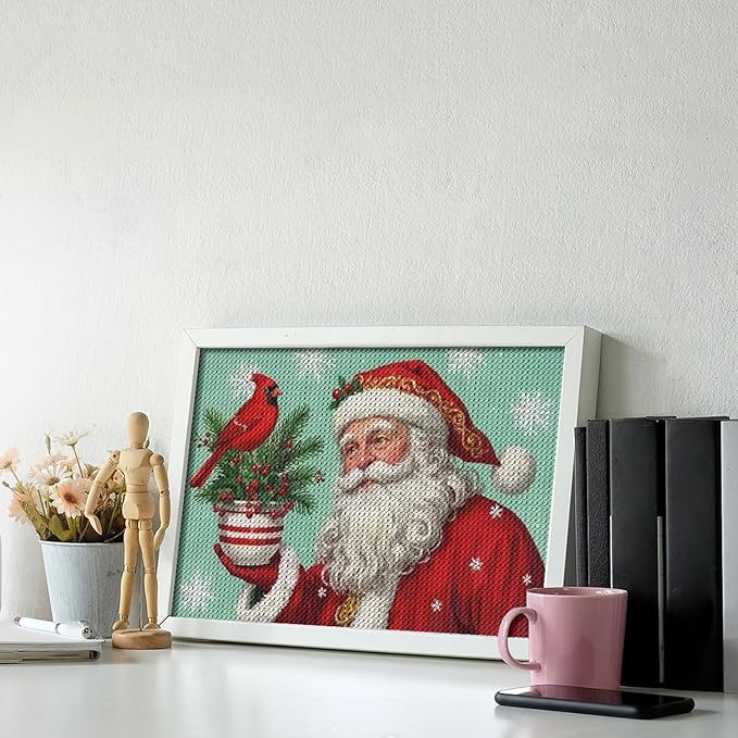 Diamond Painting Kits for Adults - Santa Claus & Red Bird Reindeer Christmas Berry Pine Cone Painting DIY 5D Full Drill Diamond Dots Paintings with Diamonds Gem Art And Crafts Home Decor 8"x12"