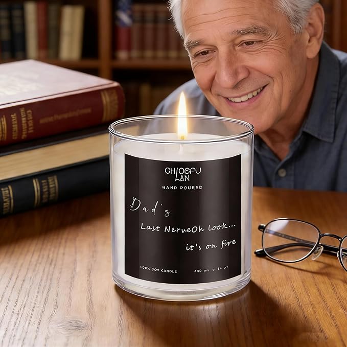 Chloefu LAN Dad's Last Nerve Candle Gifts from Daughter Son, Gift for Dad Who Wants Nothing, Birthday Fathers Day for Stepdad Adoptive Father, Amber Scented Candle, Large Candles, 14 oz