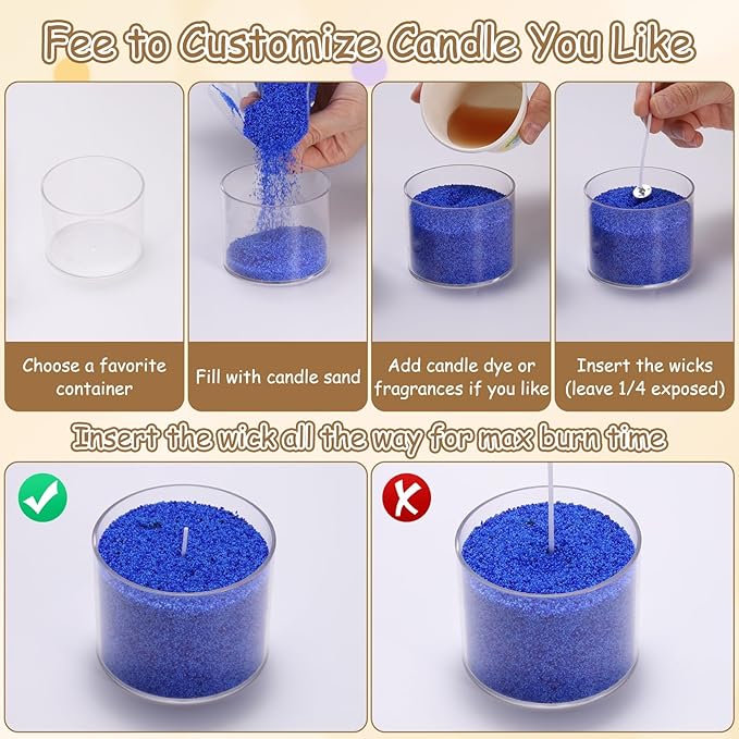 MECCANIXITY Pearled Sand Candles with 30 Pcs Wicks 14Oz / 400g Candle Beads Refillable Powder Sand Wax Making Kit for Thanksgiving Christmas Wedding Party DIY Home Crafts, Sky Blue