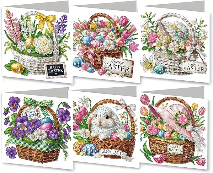 DoxQcs 5D Diamond Art Painting Greeting Cards Kit, DIY Cards for Blessings Congratulations Gifts, Greeting Card Set for Birthday Thanksgiving Day Christmas Halloween-Easter