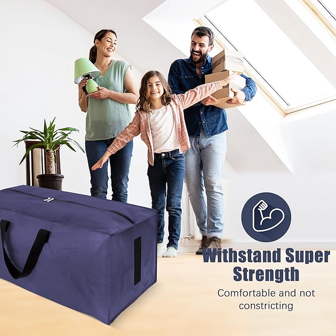 HOMESURE 12 Pack Large Strong Moving Bags with Zippers & Carrying Handles - Water-Resistant - Heavy Duty Storage Tote for Space Saving, Fold Flat, Alternative to Moving Box (Blue)