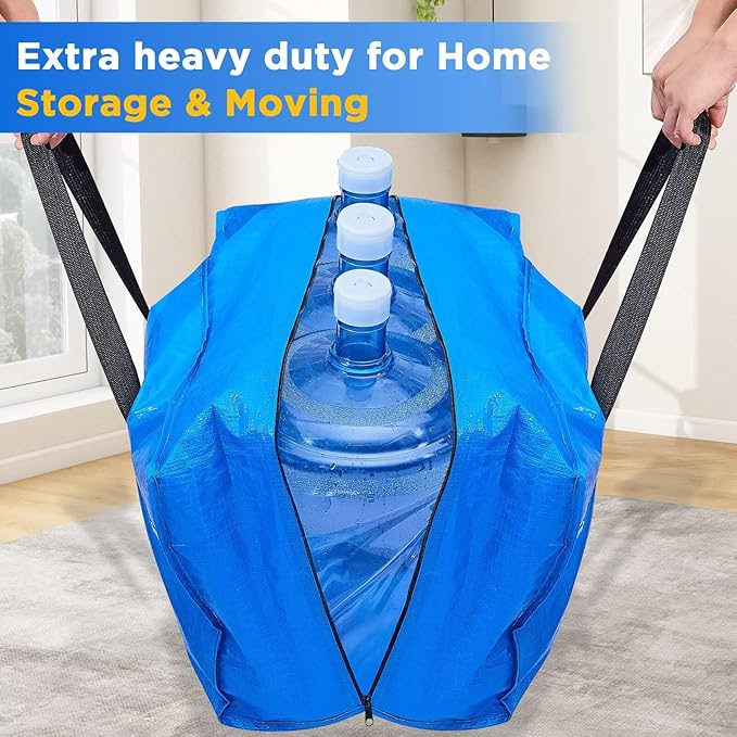 BETU Extra Large Moving Bags Heavy Duty Storage Bags with Zipper Handles, 2 Pack Clothes Storage Totes Bins Packing Moving Boxes, Moving Supplies for College Dorm Essentials, Space Saving, Blue
