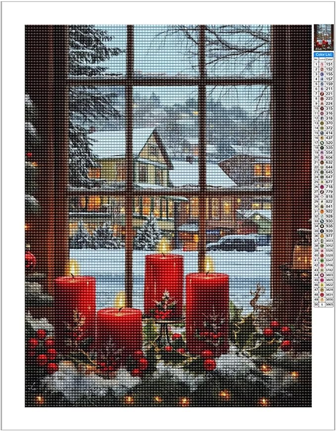 TMOLZ DIY Festive Candle Window Diamond Painting - 5D Scenery Craft Set for Adults, Luxe Wall Art Gift for Holiday Decor - 18x25 Inch