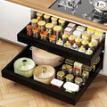 2Pack Expandable Pull Out Cabinet Organizer 21" Deep - Sliding Drawer Organizer Roll Out Shelves Adhesive - Adjustable Width 15.2"-26.2" W (Black)