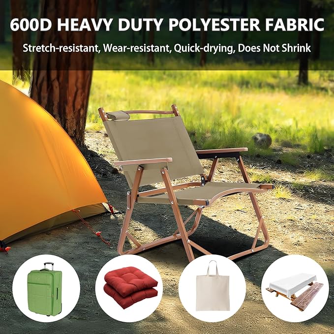 Waterproof Canvas Fabric by The Yard 58inch 600D Upholstery Material Polyester Fabric Outdoor Water Resistant Fabric for Sewing Chair Patio Cushion Purse Bag Interior, Pre Cut 1 Yard Khaki