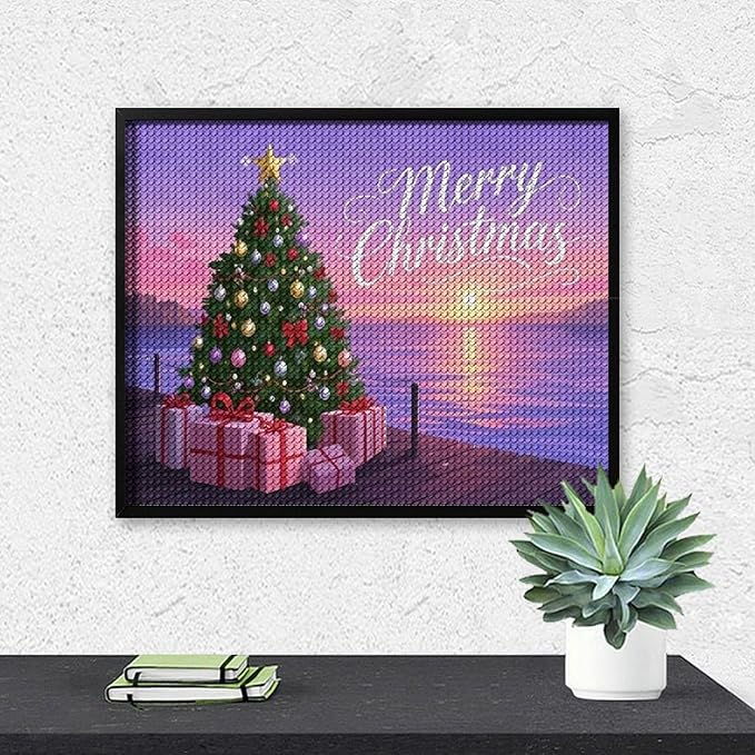 AIVKIEJK Diamond Painting Kits for Adults - Merry Christmas Coastal Winter Beach Painting DIY 5D Full Drill Diamond Dots Paintings with Diamonds Gem Art and Crafts Home Decor 16"x20"