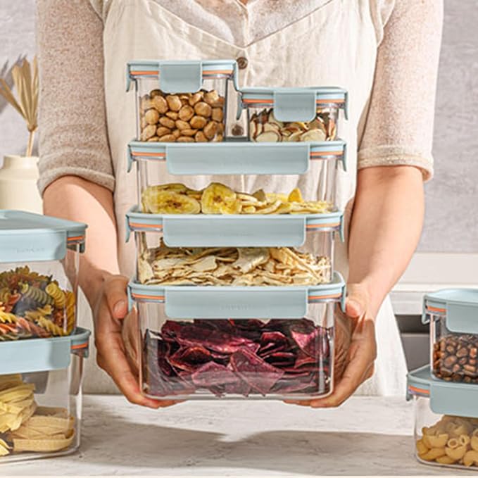 LocknLock LBF406RS2M Modular Plus Food Storage Container,4 set (2 containers & 2 Lids)- Mint