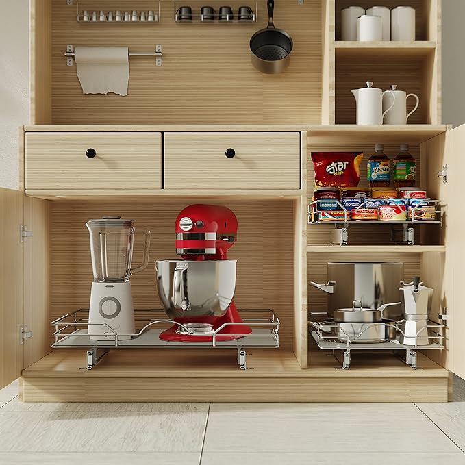 LOVMOR Pull Out Cabinet Organizer and Storage 14" W x 21" D, Slide Out Shelves for Kitchen Cabinets