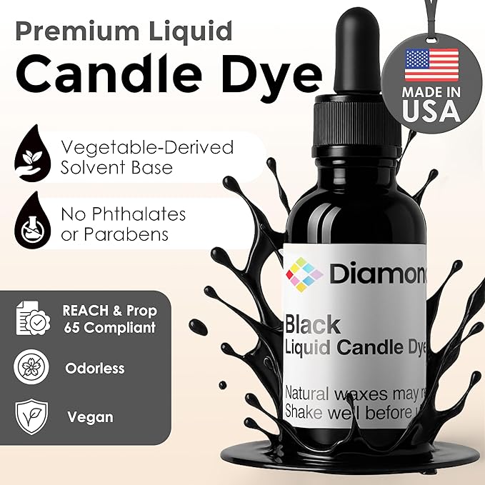 Black Liquid Candle Dye (1 oz) - Made in the USA - Safe and Easy to Use - Pure and Simple Ingredients - Candle Making Supplies for Soy, Paraffin, Palm or Gel Wax - 10 Vibrant Colors to Choose from