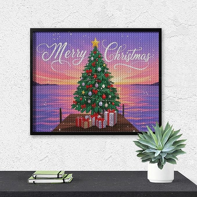 AIVKIEJK Diamond Painting Kits for Adults - Merry Christmas Coastal Winter Beach Painting DIY 5D Full Drill Diamond Dots Paintings with Diamonds Gem Art and Crafts Home Decor 16"x20"