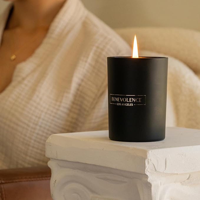 Benevolence LA Santal Scented Candle | Soy Christmas Candles, Black Candle for Home | Holiday Candles Gifts for Women and Men | Home Fragrance | Aromatherapy | Bathroom Freshener | 10oz