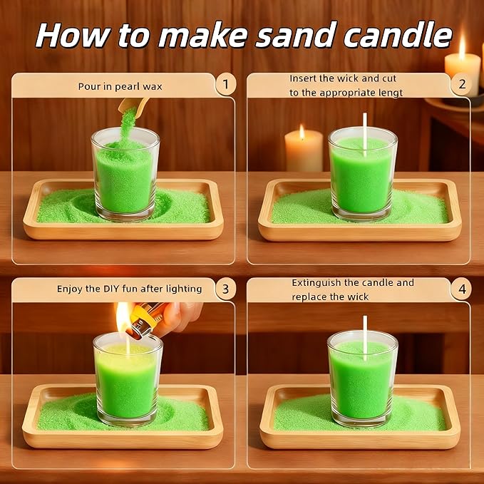 PHYMAT Unscented Plant-Based Colored Candle Sand Wax Bulk, 1.1LB Pearled Candle Wax, Refillable Sand Candles with 50pcs Wicks Kit for DIY Handmade Candle Making, Party, Wedding, Home Decor