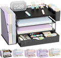 gianotter Wood Desk Organizers and Accessories with File Holder, 4-Tier Desk Accessories & Workspace Organizers with Drawer and Pen Holder, Paper Organizer for Office Supplies (Black)